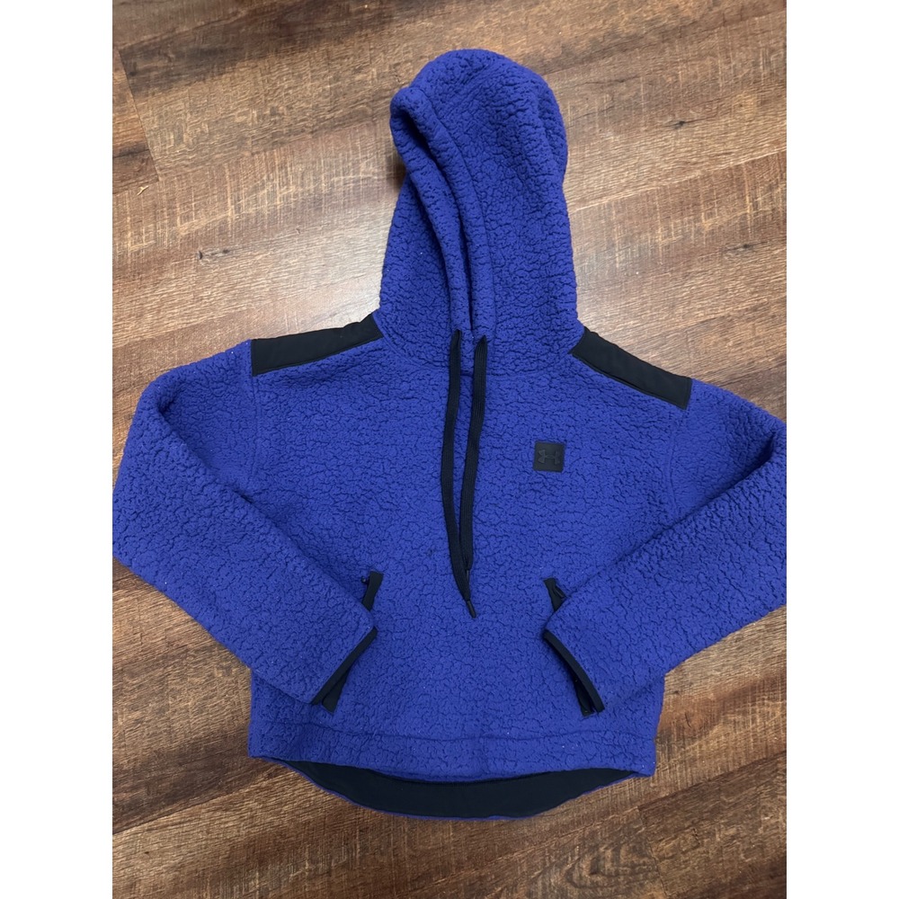 Under Armour Women's XS Blue Sherpa Fleece Hooded Pullover Zipper Pockets